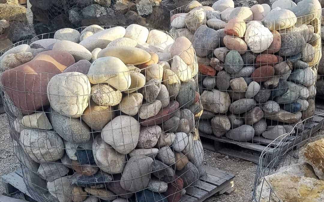 Multicolor River Cobble in Wire Baskets (when in stock)