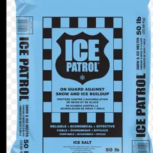 An Ice Patrol Blue Ice Melt bag.